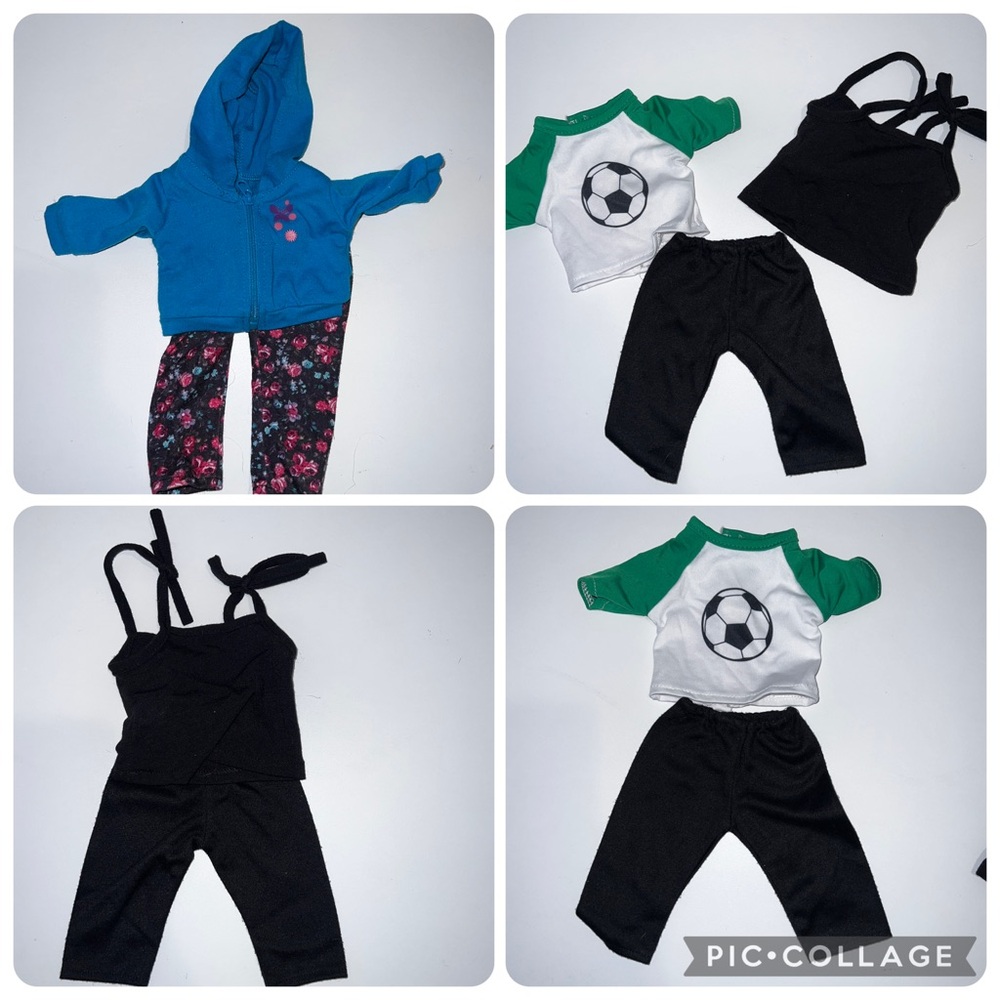 18” Doll Clothing Set: Blue Hoodie & Bottoms, Tank & Soccer Top w/ bottoms